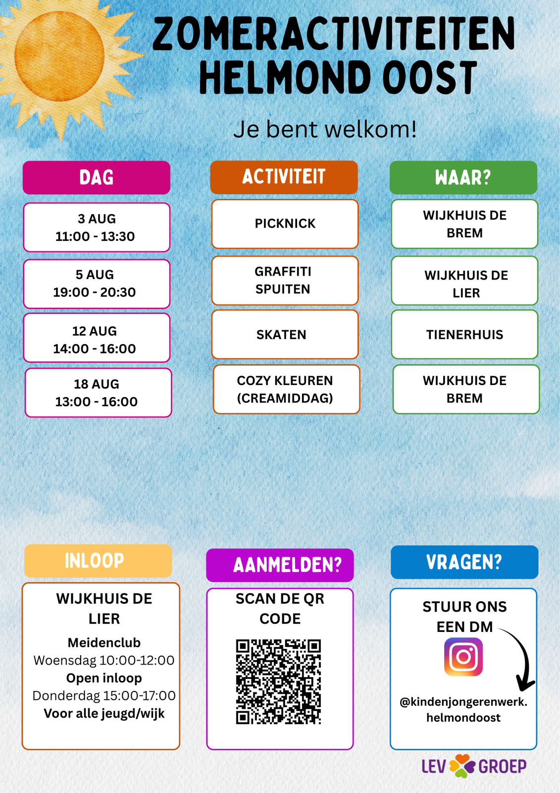 Zomeractiviteiten augustus LEVgroep